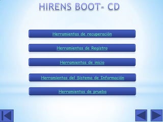 Herramientas de recuperación


       Herramientas de Registro


        Herramientas de inicio


Herramientas del Sistema de Información


        Herramientas de prueba
 