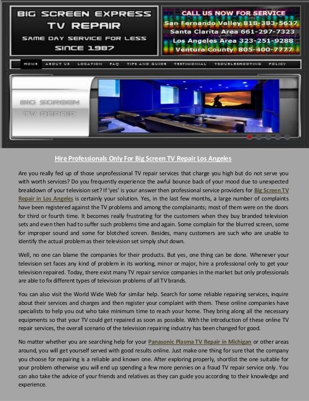 Hire Professionals Only For Big Screen Tv Repair Los Angeles