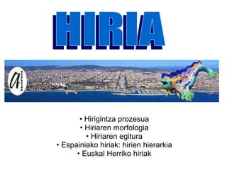 <ul><li>Hirigintza prozesua </li></ul><ul><li>Hiriaren morfologia </li></ul><ul><li>Hiriaren egitura </li></ul><ul><li>Esp...