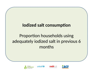 Iodized salt consumption
Proportion households using
adequately iodized salt in previous 6
months
 