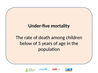 Under-five mortality
The rate of death among children
below of 5 years of age in the
population
 
