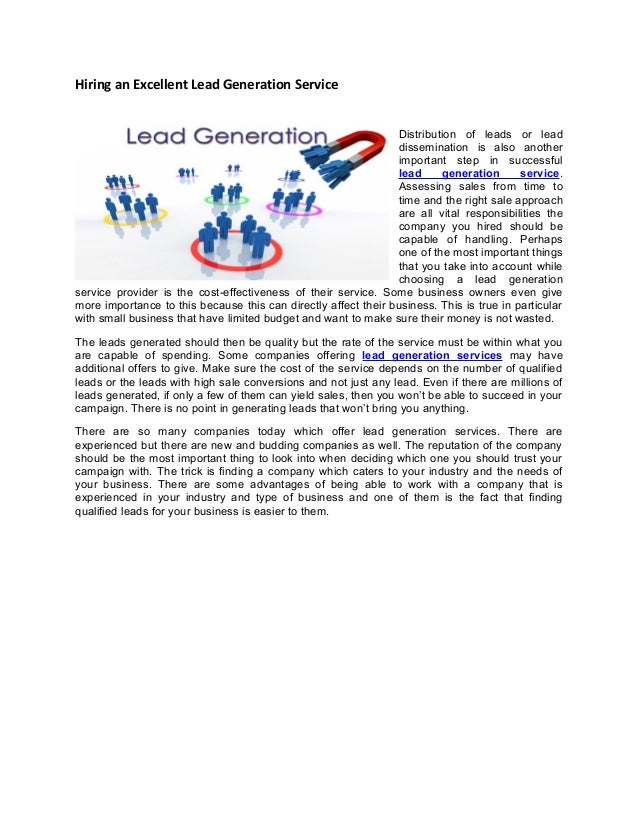 Hiring an Excellent Lead Generation Service