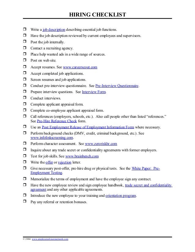 Hiring check list
