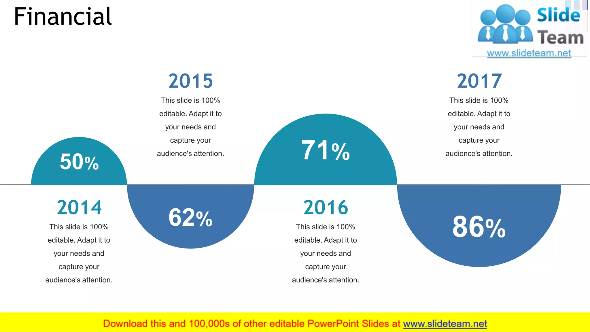 Financial
28
86%
71%
62%
50%
2014
This slide is 100%
editable. Adapt it to
your needs and
capture your
audience's attention.
2015
This slide is 100%
editable. Adapt it to
your needs and
capture your
audience's attention.
2016
This slide is 100%
editable. Adapt it to
your needs and
capture your
audience's attention.
2017
This slide is 100%
editable. Adapt it to
your needs and
capture your
audience's attention.
 