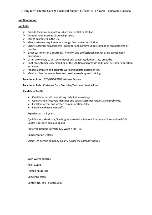 Hiring for convergys india | PDF