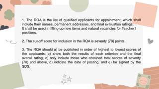 HIRING GUIDELINES FOR TEACHER 1 per DepED Order 7 s. 2015 | PPTX