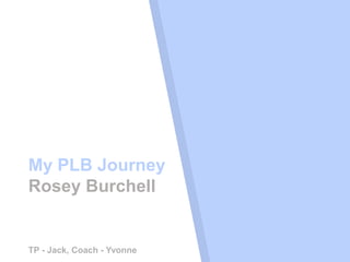 My PLB Journey
Rosey Burchell
TP - Jack, Coach - Yvonne
 
