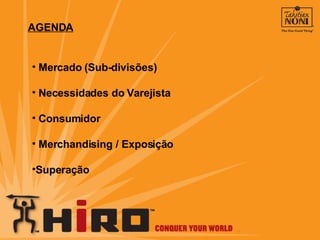 Mercado (Sub-divisões) Necessidades do Varejista Consumidor Merchandising / Exposição Superação AGENDA 