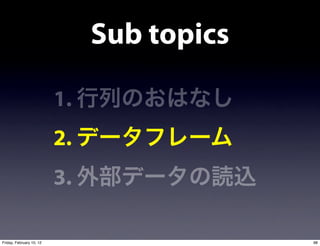 Sub topics

                          1.
                          2.
                          3.

Friday, February 10, 12                     98
 