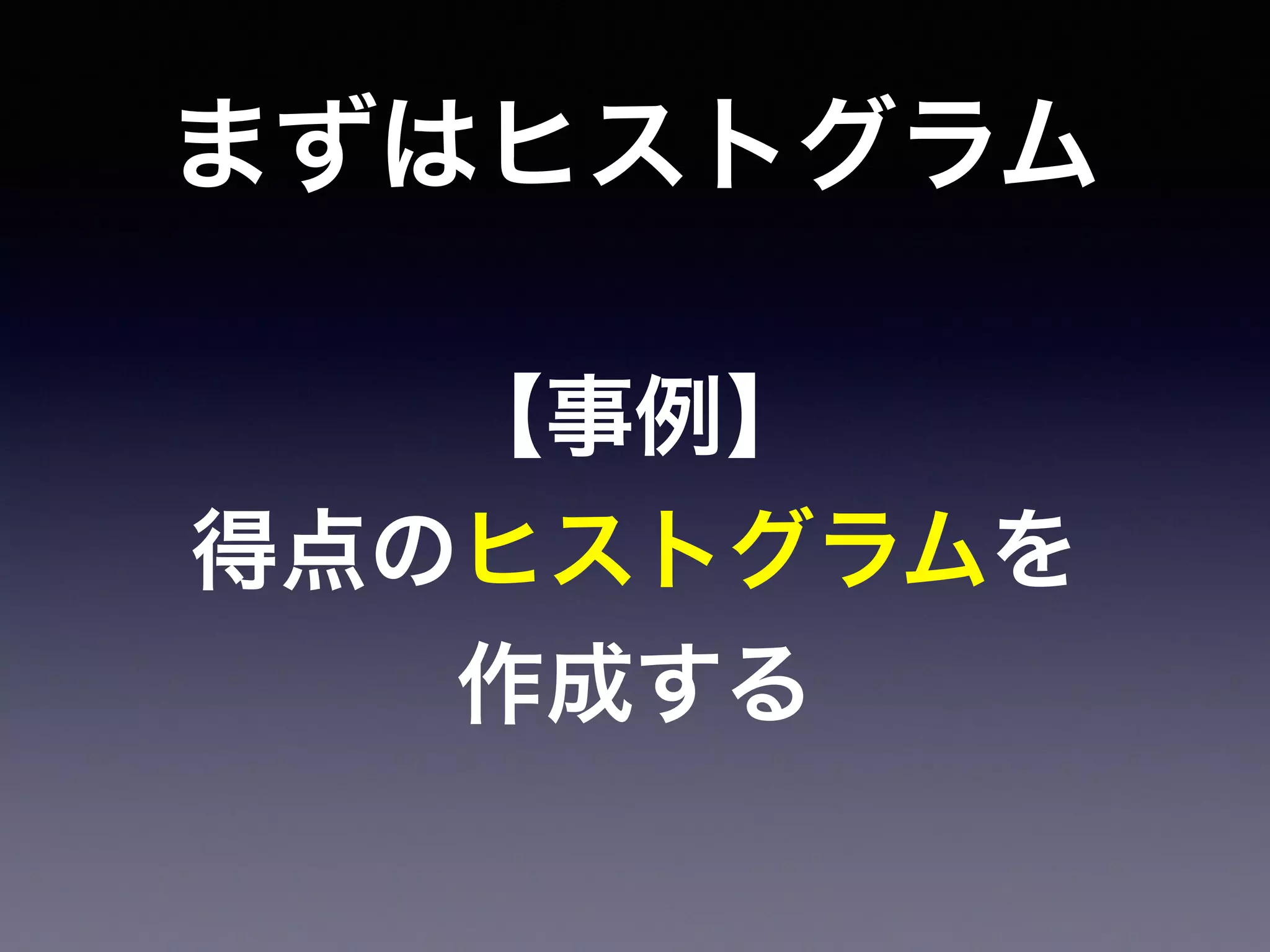 まずはヒストグラム
【事例】
得点のヒストグラムを
作成する
 