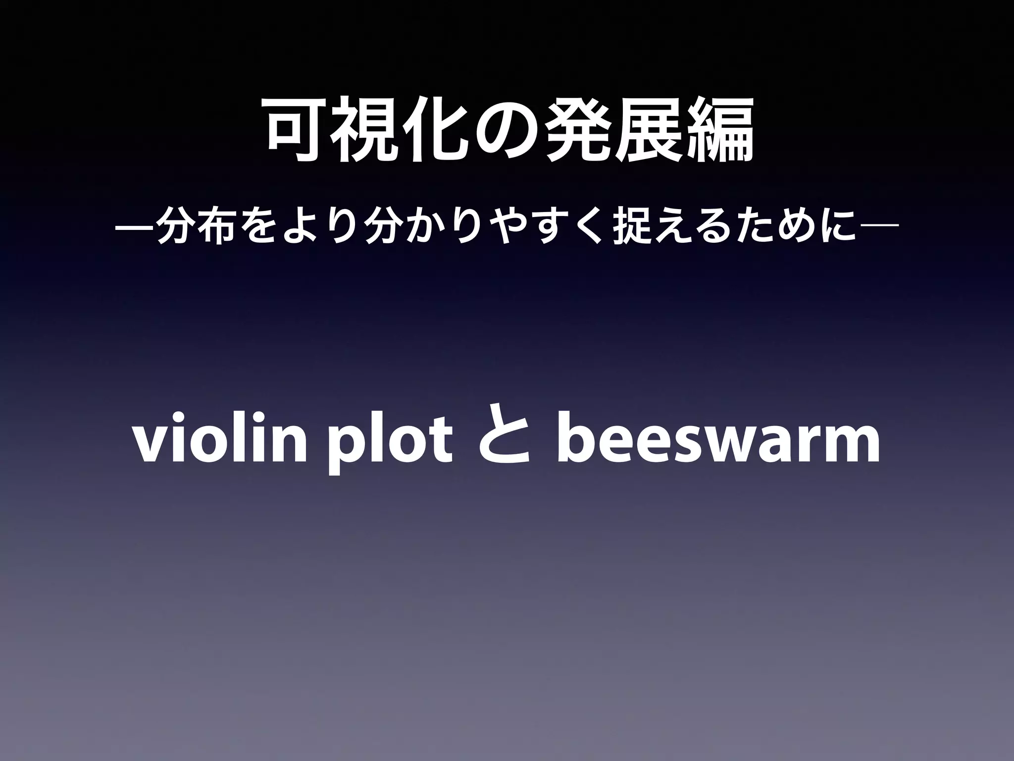可視化の発展編
violin plot と beeswarm
―分布をより分かりやすく捉えるために―
 