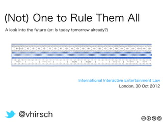 (Not) One to Rule Them All
A look into the future (or: Is today tomorrow already?)




                                       International Interactive Entertainment Law
                                                              London, 30 Oct 2012




       @vhirsch
 