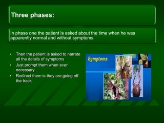 Then the patient is asked to narrate all the details of symptomsJust prompt them when ever necessaryRedirect them is they are going off the track 
