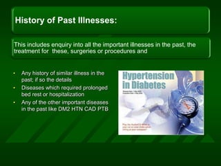 Any history of similar illness in the past; if so the detailsDiseases which required prolonged bed rest or hospitalizationAny of the other important diseases in the past like DM2 HTN CAD PTB