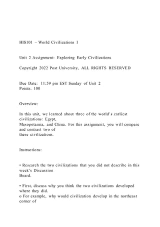 HIS101 – World Civilizations I Unit 2 Assignment Explo | DOCX