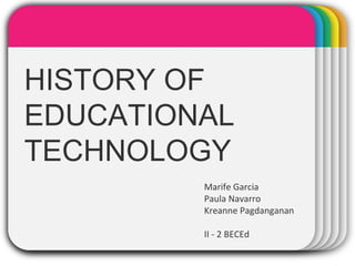 WINTERTemplateHISTORY OF
EDUCATIONAL
TECHNOLOGY
Marife Garcia
Paula Navarro
Kreanne Pagdanganan
II - 2 BECEd
 