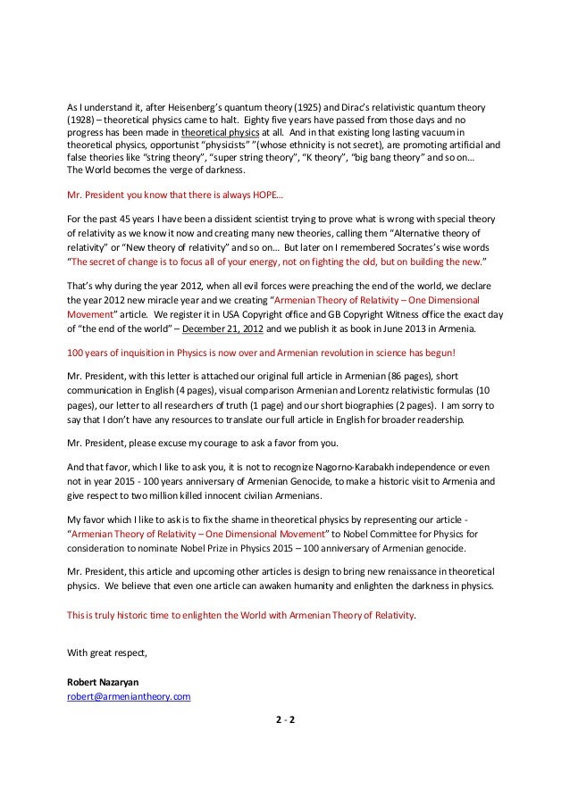 Letter To President Of The United States Of America Barack Obama