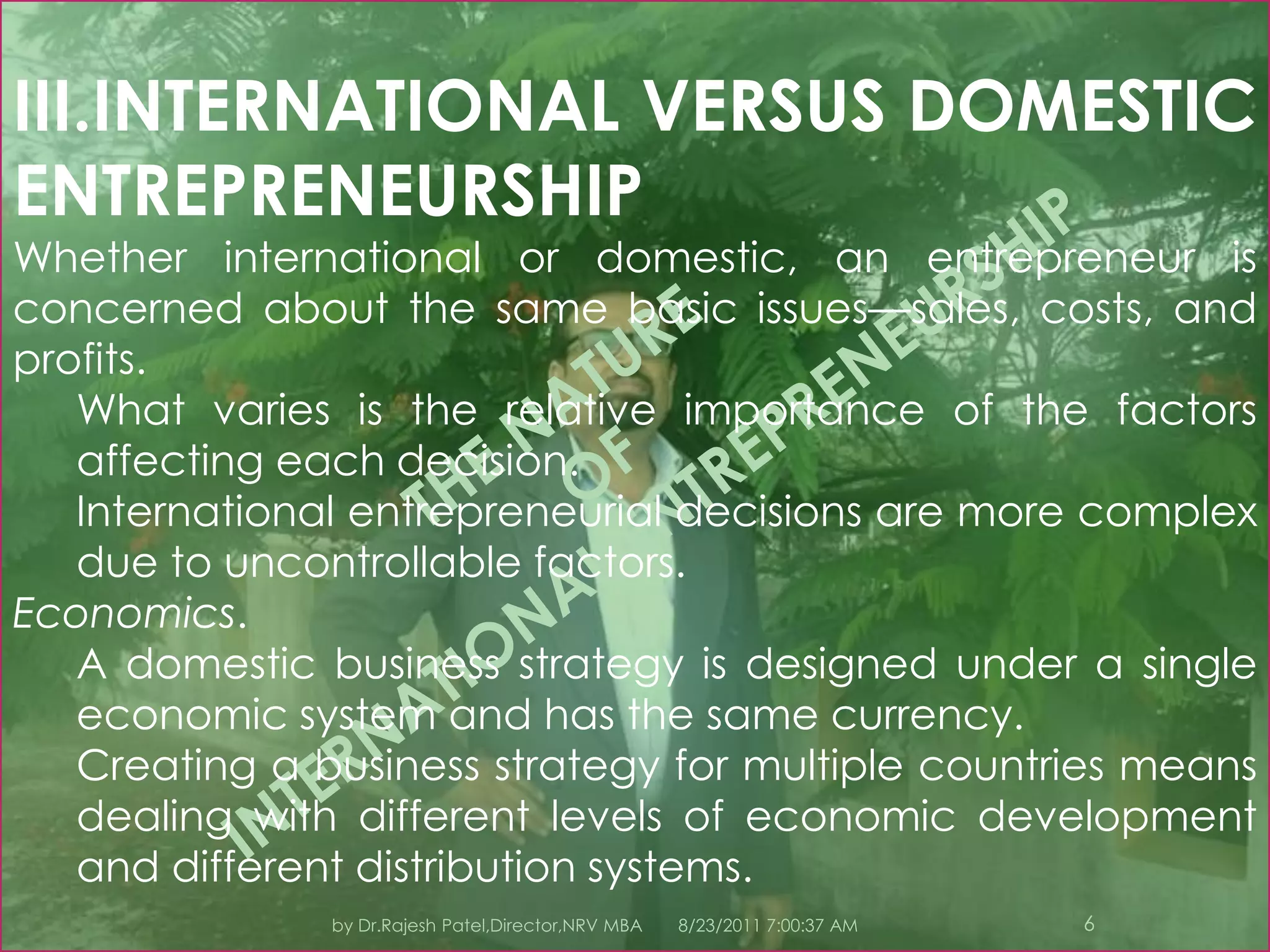 8/23/2011 7:11:02 PM4by Dr.Rajesh Patel,Director,NRV MBAII.THE IMPORTANCE OF INTERNATIONAL BUSINESS TO THE FIRMTHE NATURE OF INTERNATIONAL ENTREPRENEURSHIP