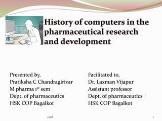 Presented by,
Pratiksha C Chandragirivar
M pharma 1st sem
Dept. of pharmaceutics
HSK COP Bagalkot
Facilitated to,
Dr. Laxman Vijapur
Assistant professor
Dept. of pharmaceutics
HSK COP Bagalkot
cadd 1
 