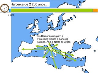 Há cerca de 2 200 anos…


2 200




                  Os Romanos ocupam a
                  Península Ibérica e parte da
                  Europa, Ásia e Norte de África
 