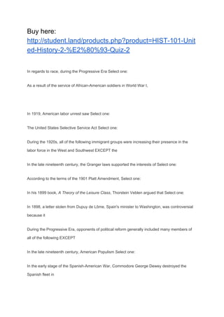 HIST 101 United History 2 – Quiz 2 | PDF