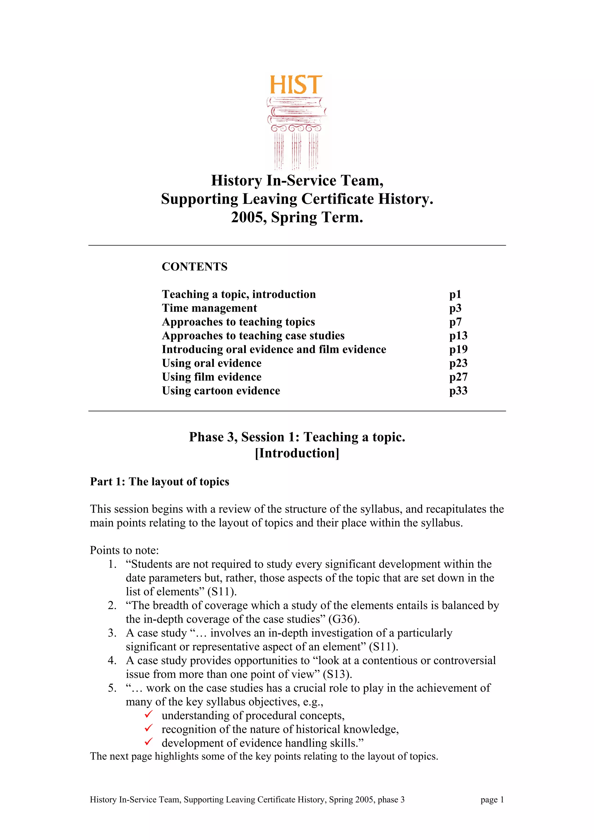 Hist 2005 teaching a topic lc | PDF