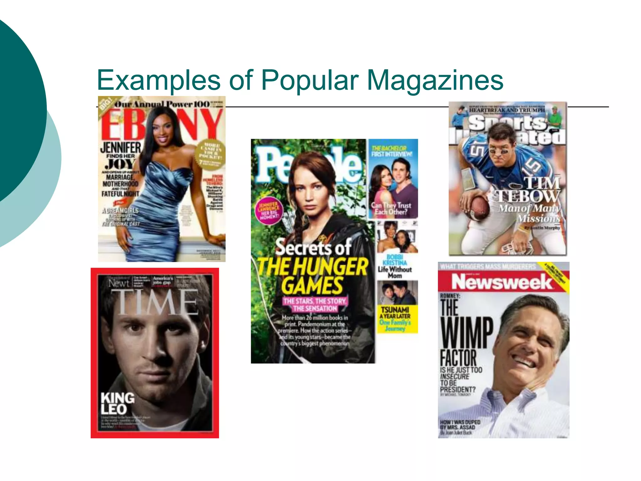 Examples of Popular Magazines
 