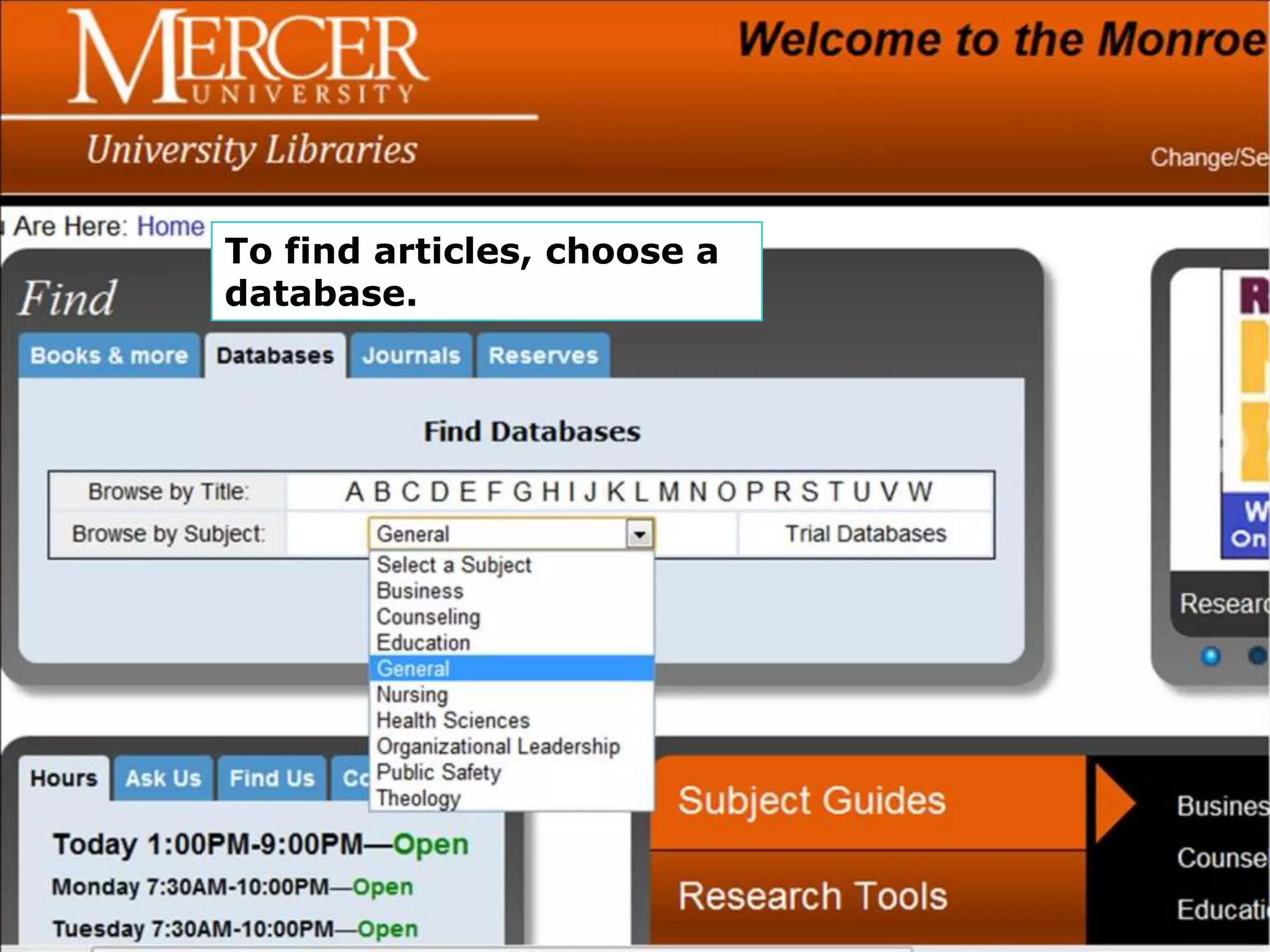 To find articles, choose a
database.
 