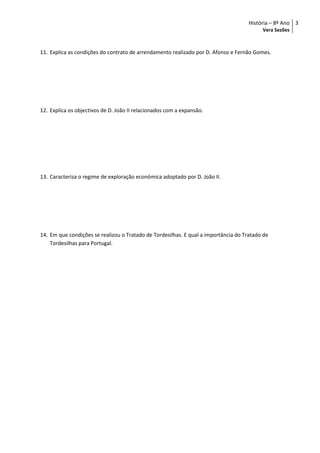 Exercícios de História - 8º Ano