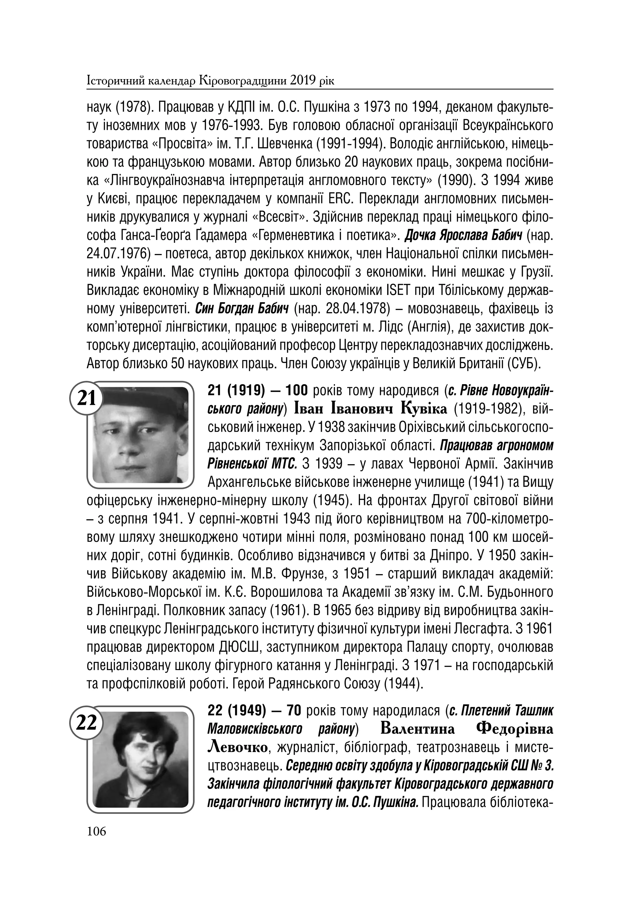 Історичний календар Кіровоградщини на 2019 р.