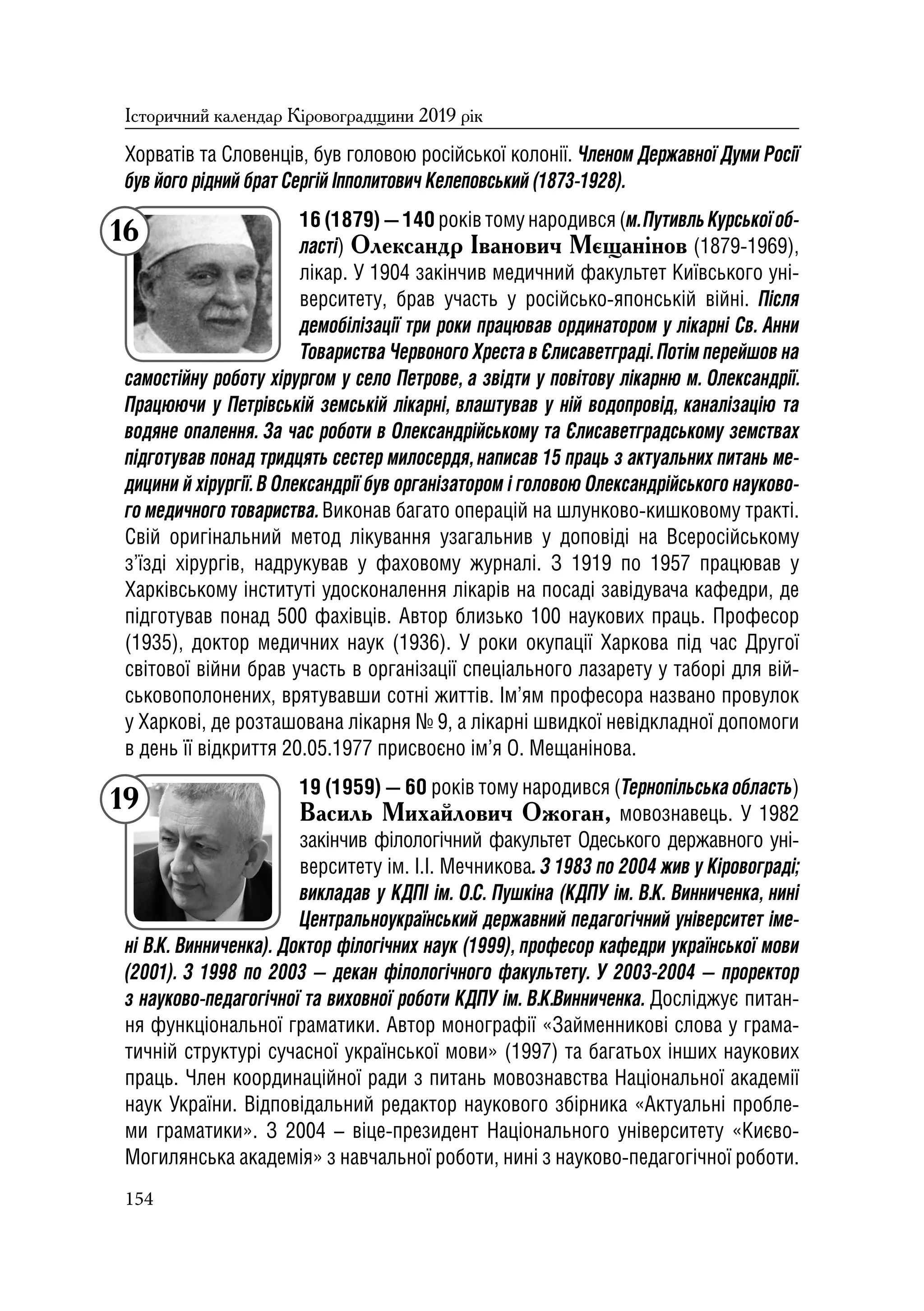 Історичний календар Кіровоградщини на 2019 р.