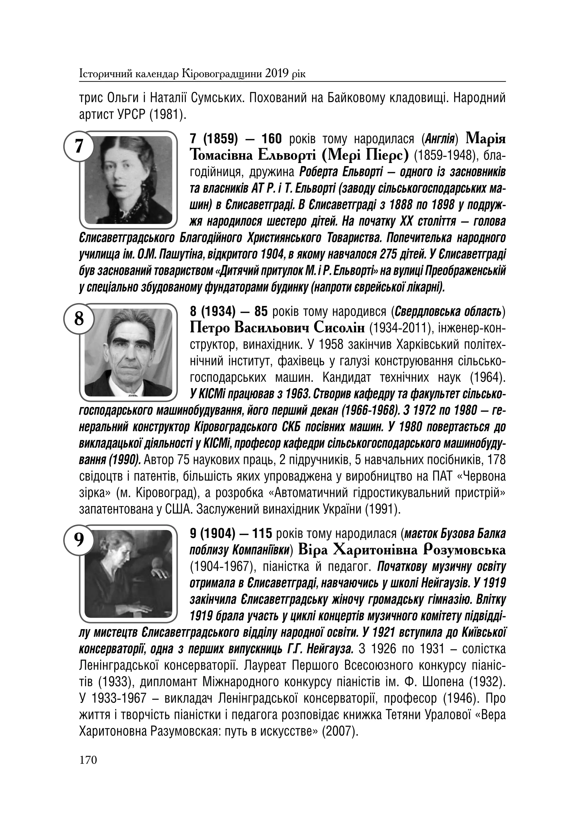 Історичний календар Кіровоградщини на 2019 р.