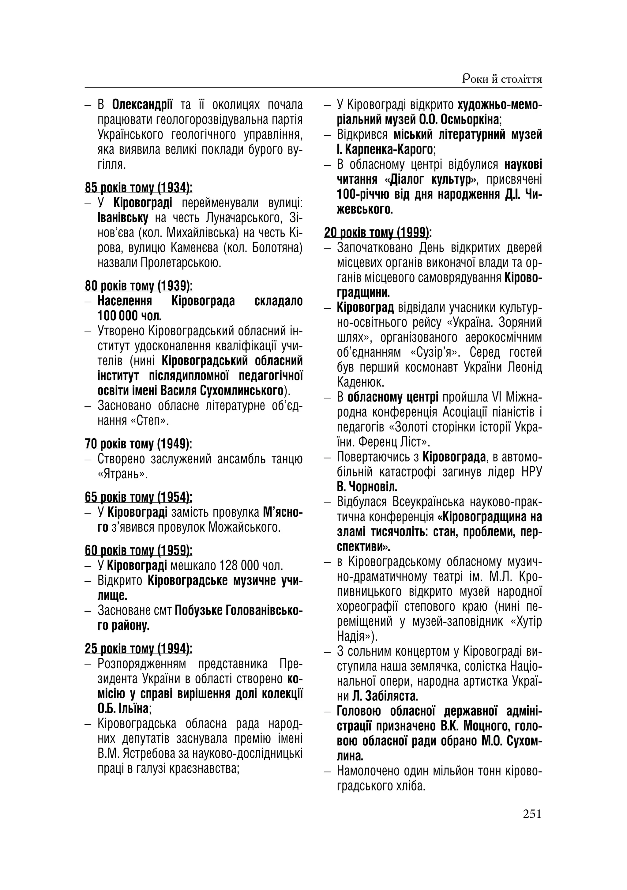 Історичний календар Кіровоградщини на 2019 р.