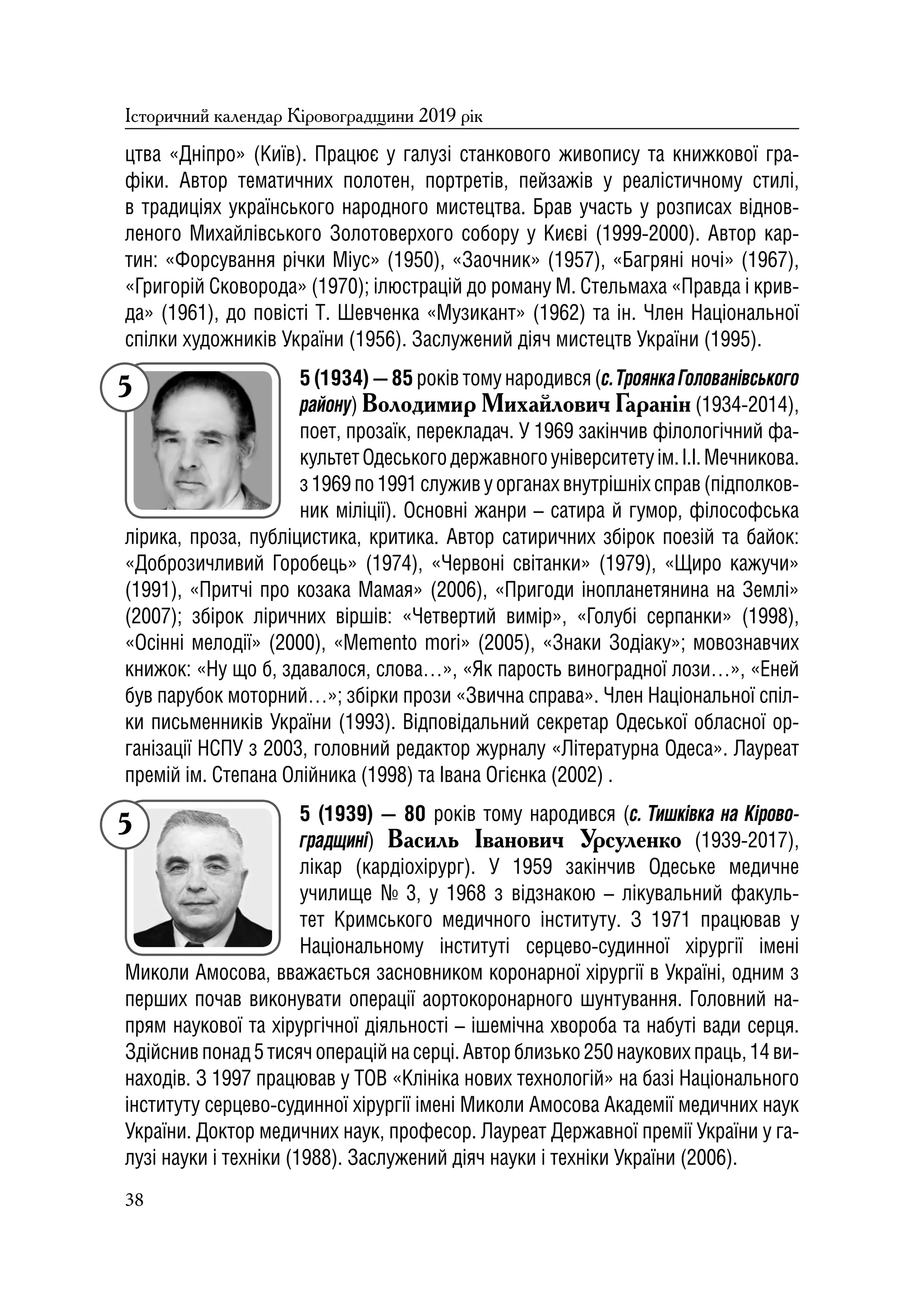 Історичний календар Кіровоградщини на 2019 р.