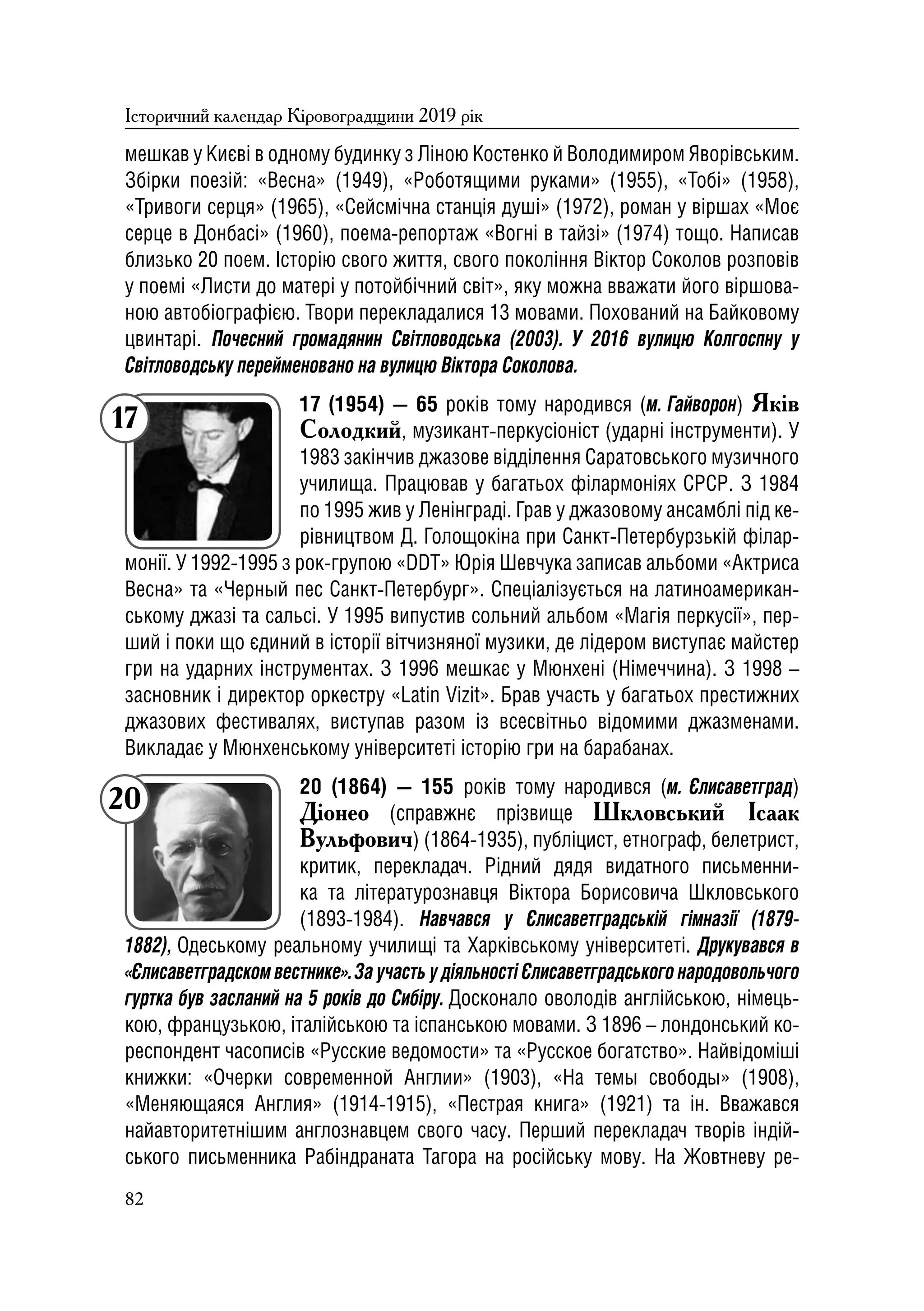 Історичний календар Кіровоградщини на 2019 р.