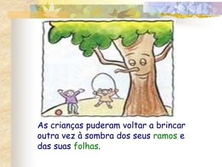 As crianças puderam voltar a brincar 
outra vez à sombra dos seus ramos e 
das suas folhas. 
