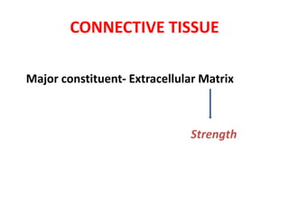 CONNECTIVE TISSUE
Major constituent- Extracellular Matrix
Strength
 