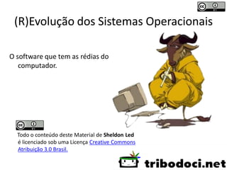 (R)Evolução dos Sistemas Operacionais

O software que tem as rédias do
   computador.




  Todo o conteúdo deste Material de Sheldon Led
  é licenciado sob uma Licença Creative Commons
  Atribuição 3.0 Brasil.
 
