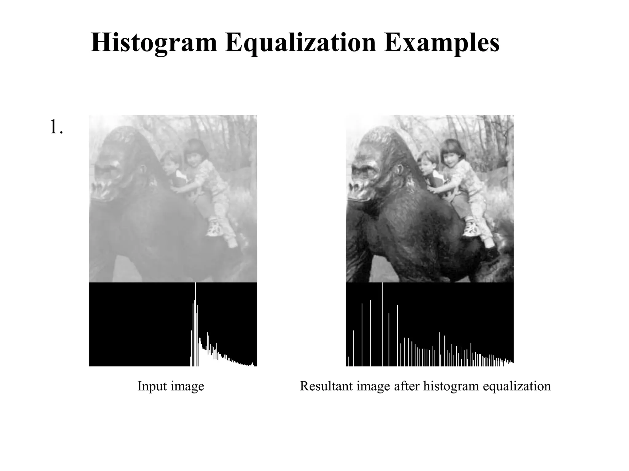 Input image Resultant image after histogram equalization
Histogram Equalization Examples
1.
 