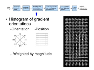 Histogram of gradient orientations -Orientation  -Position Weighted by magnitude 