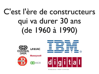 C'est l'ère de constructeurs
qui va durer 30 ans
(de 1960 à 1990)
 