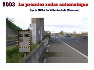 2003 Le premier radar automatique
Sur la N20 à La Ville-du-Bois (Essonne)

 