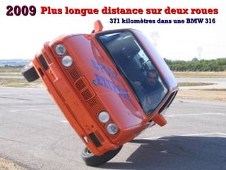 2009 Plus longue distance sur deux roues
371 kilomètres dans une BMW 316

 