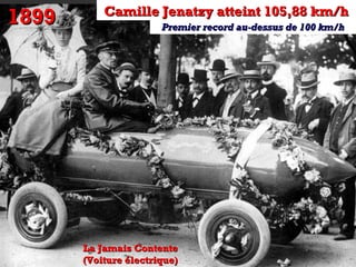 11889999 
CCaammiillllee JJeennaattzzyy aatttteeiinntt 110055,,8888 kkmm//hh 
PPrreemmiieerr rreeccoorrdd aauu--ddeessssuuss ddee 110000 kkmm//hh 
LLaa JJaammaaiiss CCoonntteennttee 
((VVooiittuurree éélleeccttrriiqquuee)) 
 