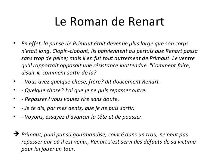 Le Roman De Renart Résumé 6eme