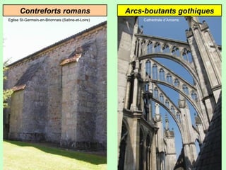 Contreforts romans
Eglise St-Germain-en-Brionnais (Saône-et-Loire)

Arcs-boutants gothiques
Cathédrale d’Amiens

 