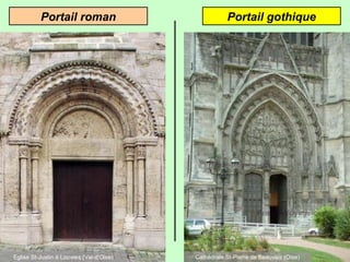 Portail roman

Eglise St-Justin à Louvres (Val-d’Oise)

Portail gothique

Cathédrale St-Pierre de Beauvais (Oise)

 