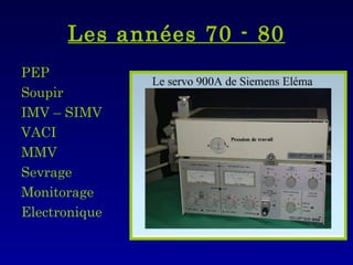 Les années 70 - 80 PEP Soupir IMV – SIMV VACI MMV Sevrage Monitorage Electronique 