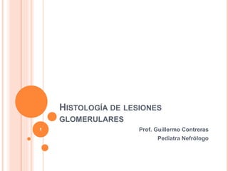 HISTOLOGÍA DE LESIONES
GLOMERULARES
Prof. Guillermo Contreras
Pediatra Nefrólogo
1
 