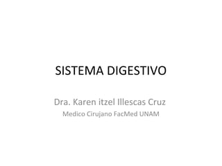 SISTEMA DIGESTIVO
Dra. Karen itzel Illescas Cruz
Medico Cirujano FacMed UNAM
 